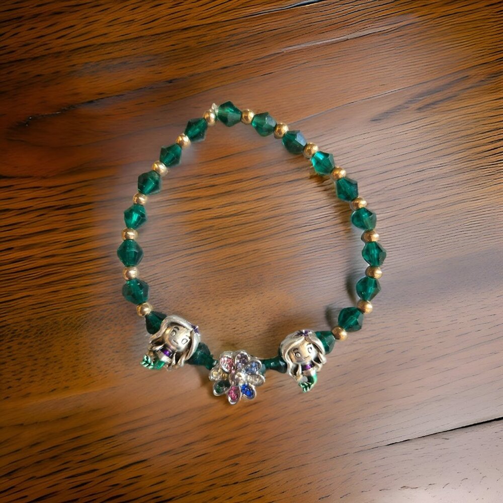 Green Mermaid Charm Bracelet  7 inches long